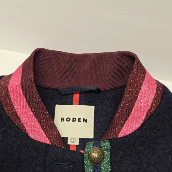 Boden Navy Boiled Wool Blend Bomber Jacket Sz 16 Preppy Academia Back To School - Picture 6 of 14